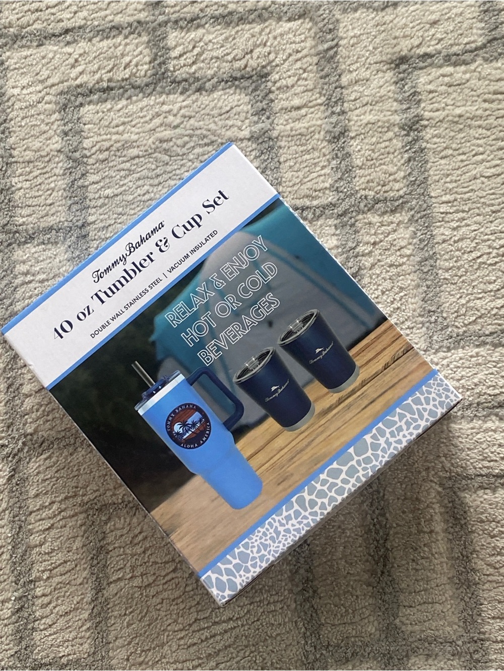 Tommy Bahama 40oz Tumbler & 12oz Cup Set - Blue Coastal Hydration 3pc NIB